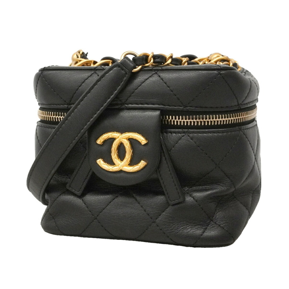 Chanel Matelassé Chain Shoulder Lambskin Handbag/Vanity Bag, Black, 2-Way Bag
